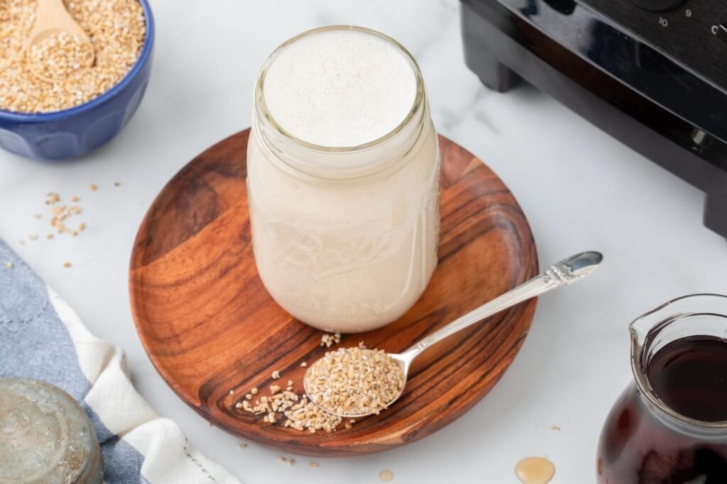 Homemade coffee creamer warming gently in a saucepan without boiling