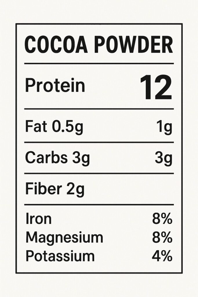 Detailed cocoa powder nutritional breakdown 