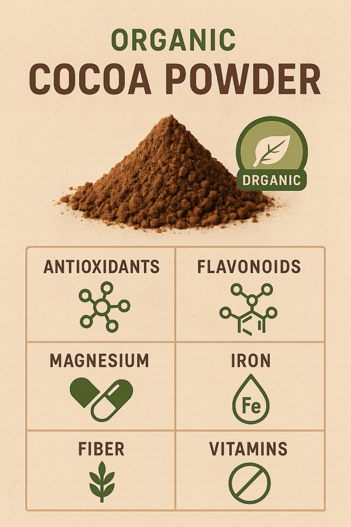 Key nutrients in organic cocoa powder