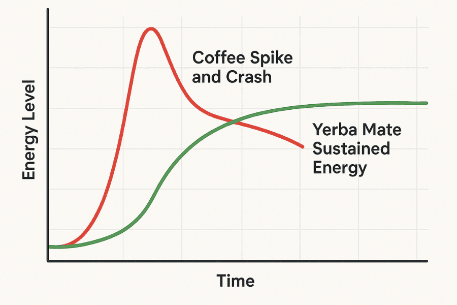 Energy effects comparison showing coffee crash vs yerba mate sustained energy