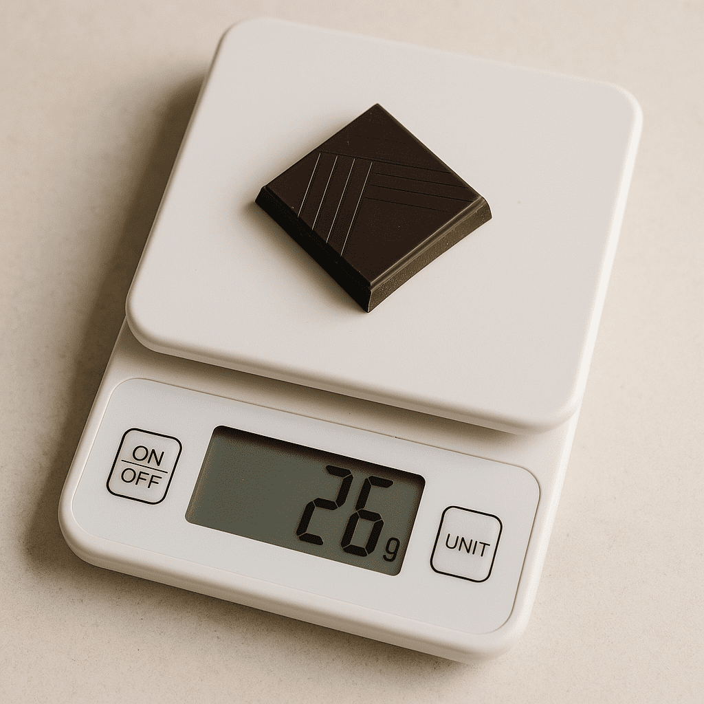 Perfect daily portion: 20-30 grams (1-2 squares) of dark chocolate for weight management