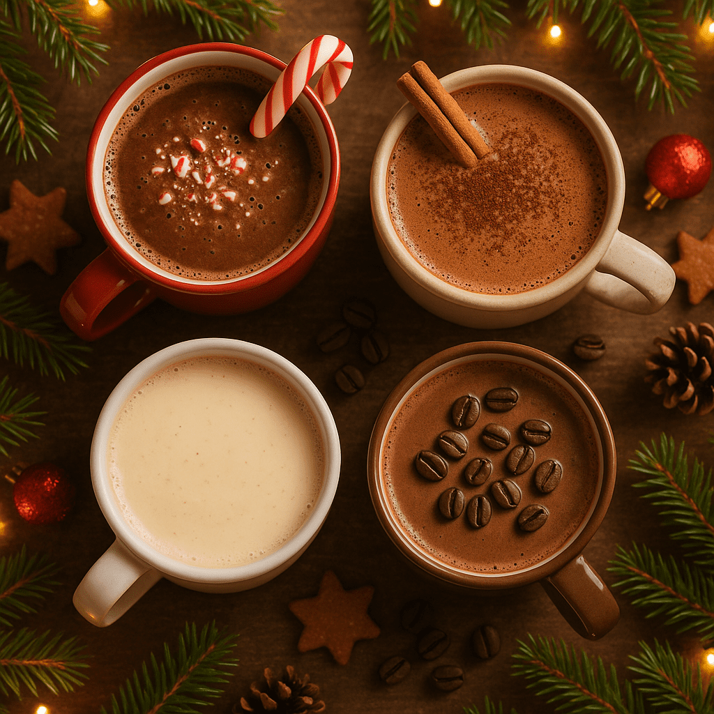 Peppermint, Mexican, Mocha, and White Hot Chocolate