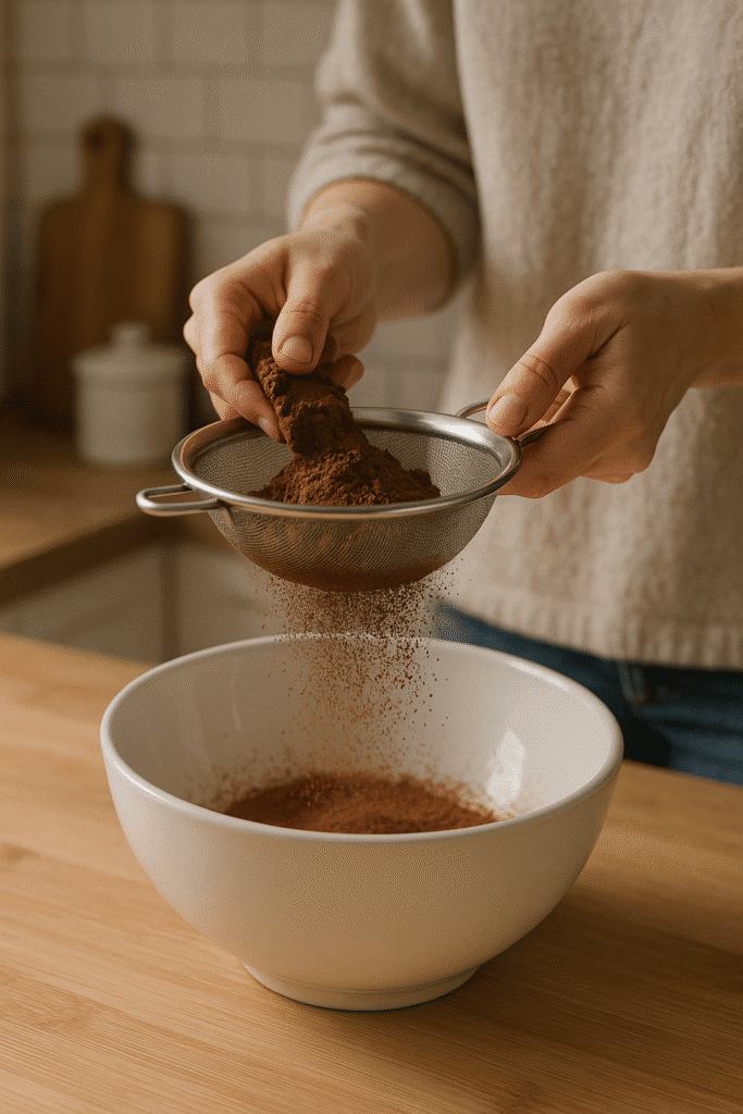Sifting Cocoa Powder Through Fine Mesh Strainer