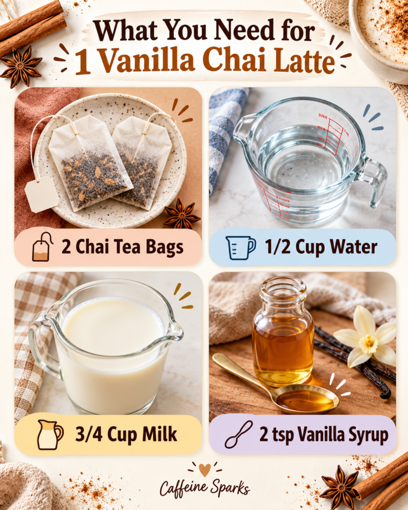 What You Need for 1 Vanilla Chai Latte